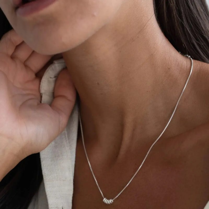 Minimalist 925 Sterling Silver Beaded Pendant Necklace