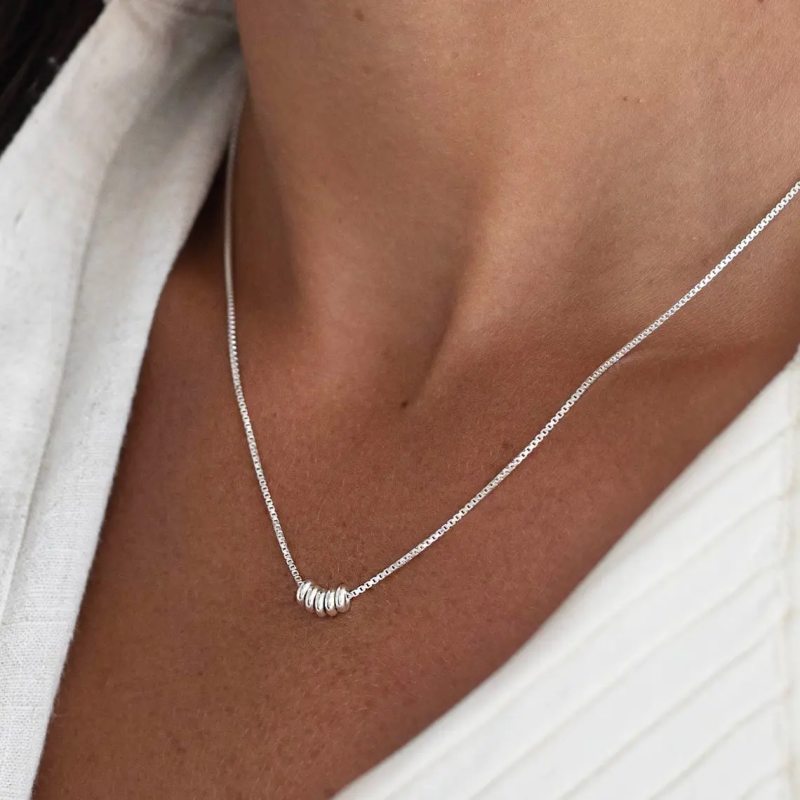 Minimalist 925 Sterling Silver Beaded Pendant Necklace