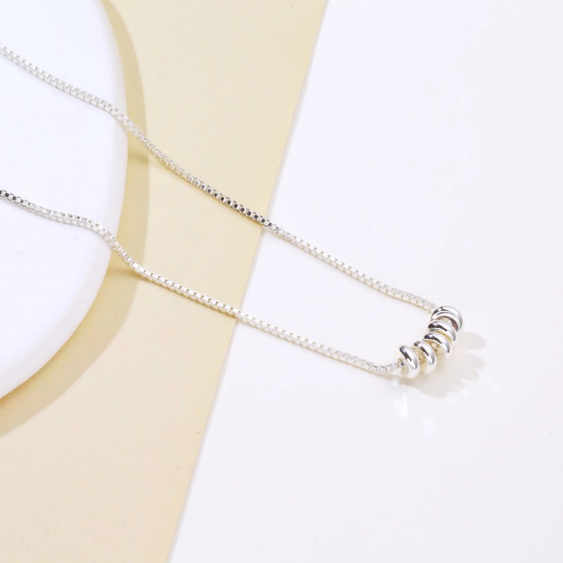 Minimalist 925 Sterling Silver Beaded Pendant Necklace