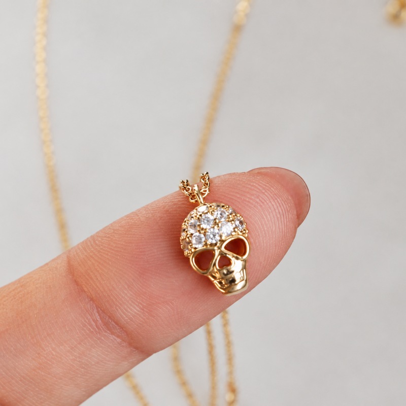 Dazzling 925 Sterling Silver Skull Pendant Necklace Halloween Gift for Her