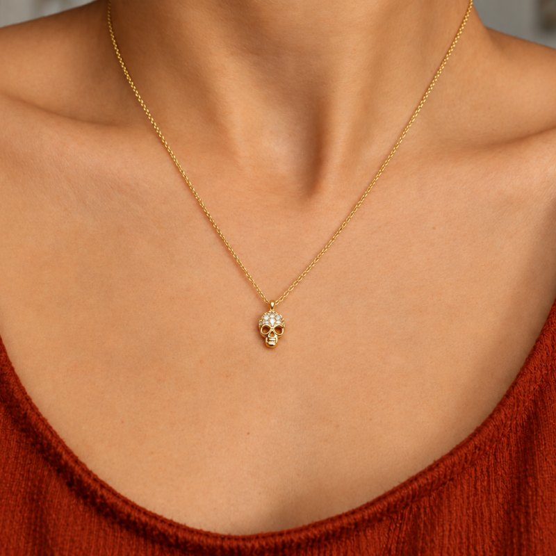 Dazzling 925 Sterling Silver Skull Pendant Necklace Halloween Gift for Her