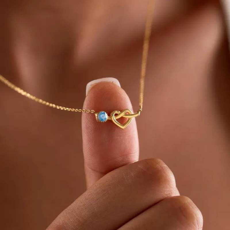 Personalized Round Cut Birthstone 925 Sterling Silver Heart Knot Necklace
