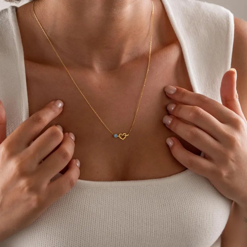 Personalized Round Cut Birthstone 925 Sterling Silver Heart Knot Necklace