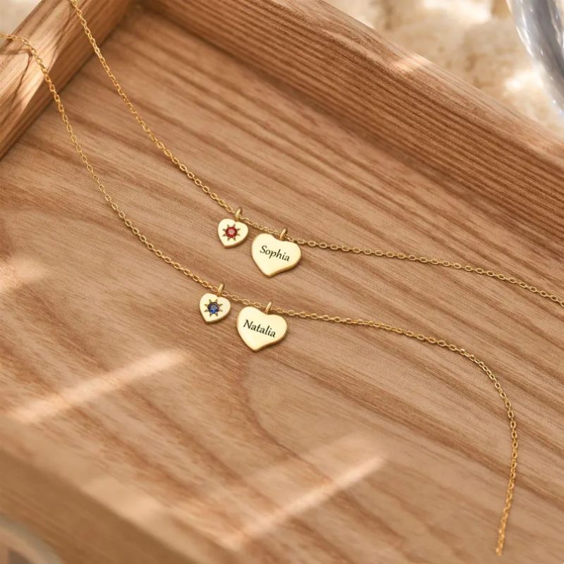 Personalized Round Cut Birthstone 925 Sterling Silver Heart Name Necklace