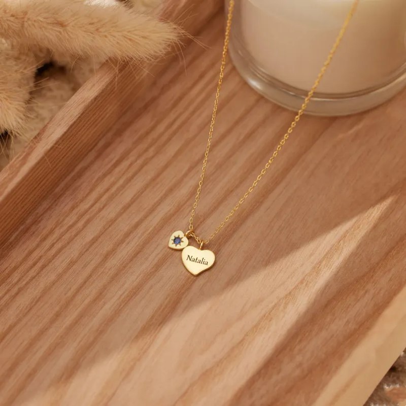 Personalized Round Cut Birthstone 925 Sterling Silver Heart Name Necklace