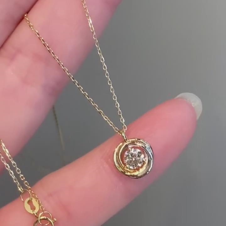 Round Cut Diamond White 925 Sterling Silver Yellow Gold Halo Necklace 