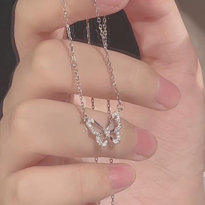 Dainty Diamond White 925 Sterling Silver Butterfly Necklace 