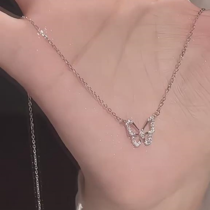 Dainty Diamond White 925 Sterling Silver Butterfly Necklace 