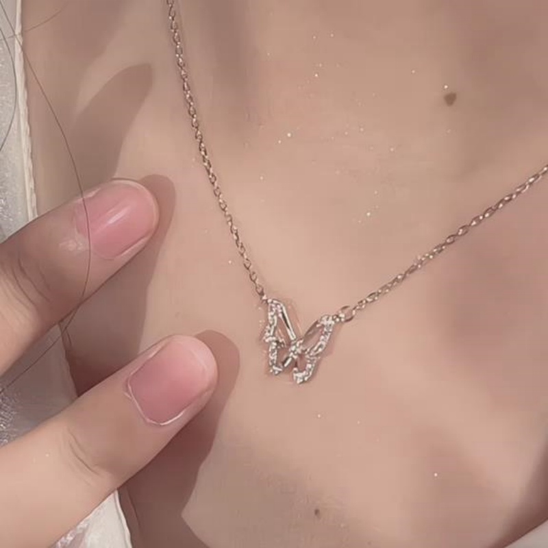 Dainty Diamond White 925 Sterling Silver Butterfly Necklace 