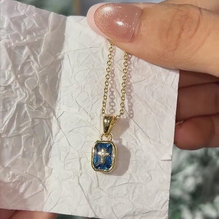Personalized Radiant Cut Birthstone Sterling Silver Vintage Cross Necklace