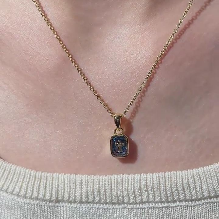 Personalized Radiant Cut Birthstone Sterling Silver Vintage Cross Necklace