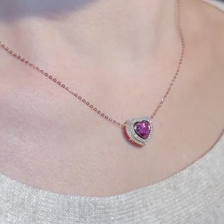 Heart Cut Fancy Pink 925 Sterling Silver Rose Gold Halo Pendant Necklace