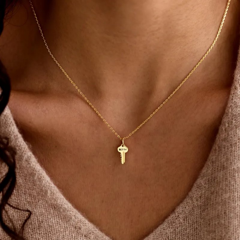 Minimalist Personalized 925 Sterling Silver Key Necklace 