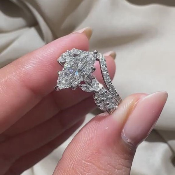 Marquise Cut Diamond White 925 Sterling Silver Bridal Ring Sets