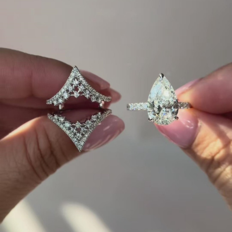 Pear Cut Diamond White 925 Sterling Silver Enhancer Bridal Ring Sets