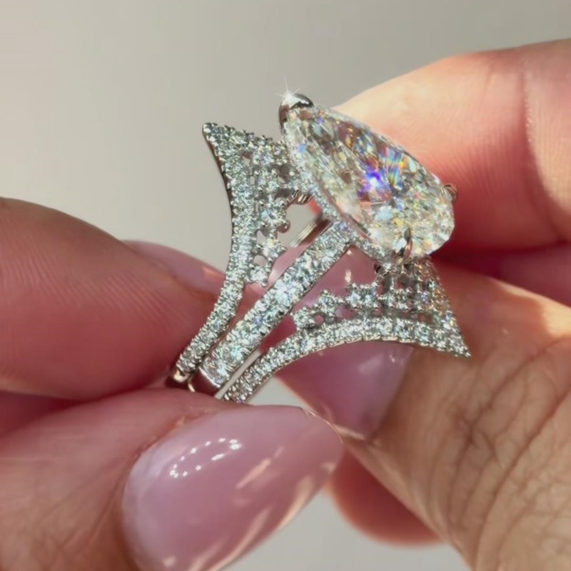 Pear Cut Diamond White 925 Sterling Silver Enhancer Bridal Ring Sets