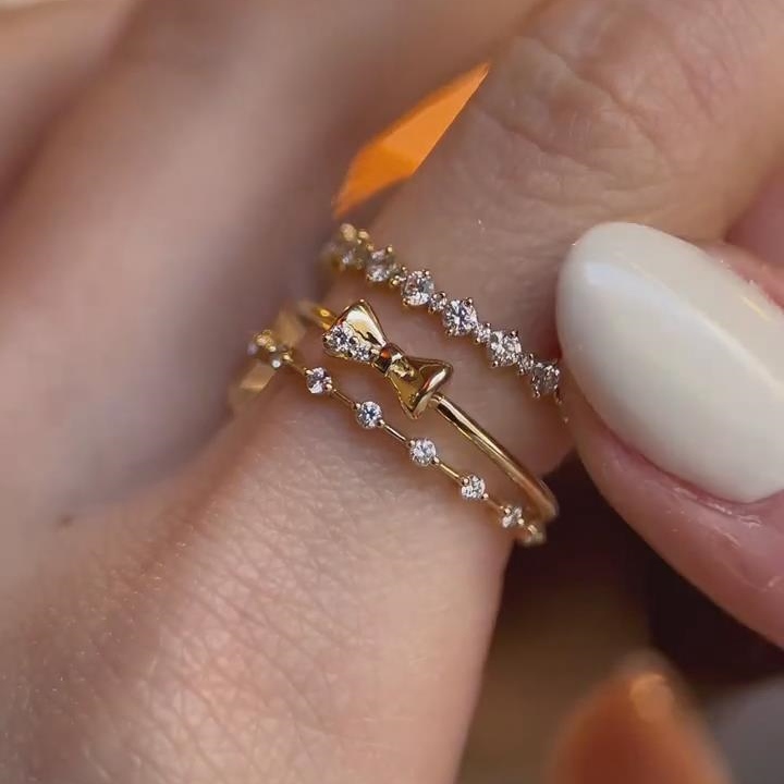 Minimalist 925 Sterling Silver Yellow Gold 3-piece Stackable Bowknot Ring Sets