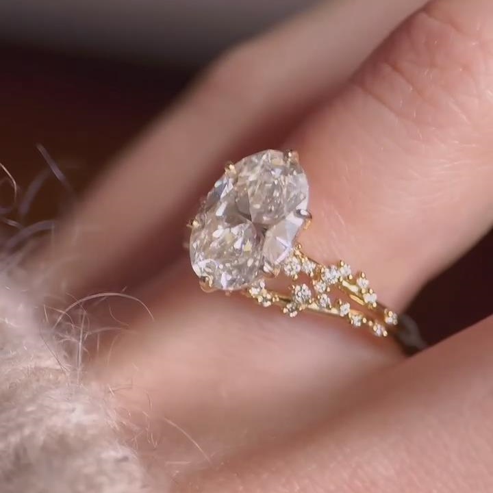 Oval Cut Diamond White 925 Sterling Silver Yellow Gold Vintage Ring Sets