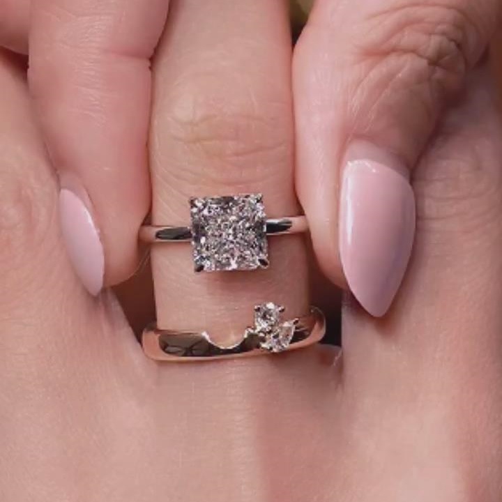 Princess Cut Diamond White 925 Sterling Silver Curved Ring Sets