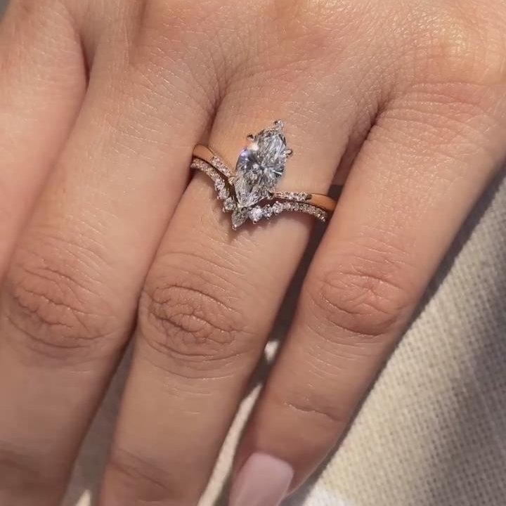 Marquise Cut Diamond White 925 Sterling Silver Yellow Gold Curved Ring Sets