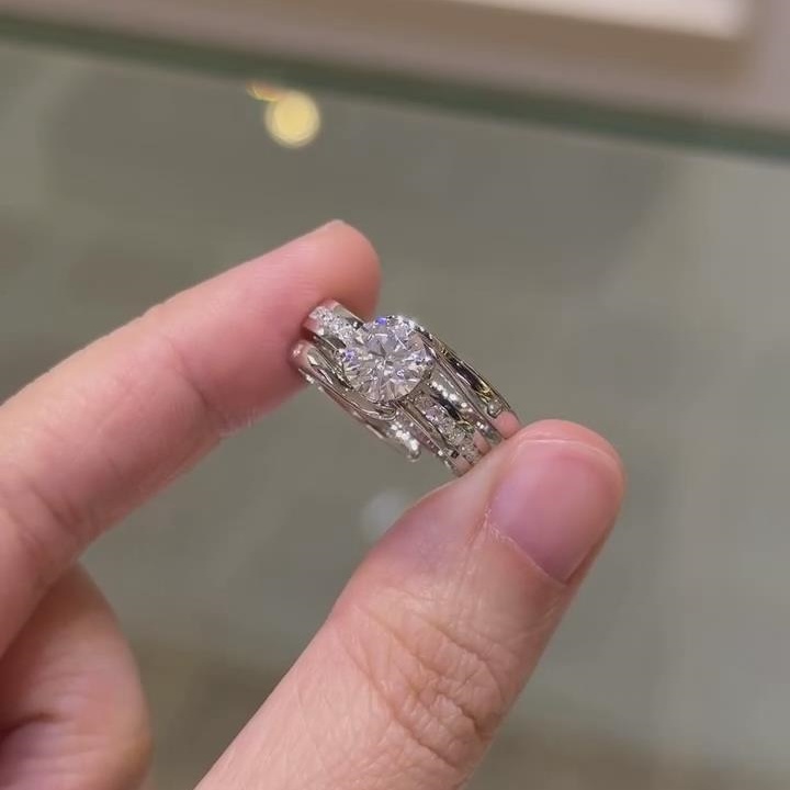 Round Cut Diamond White 925 Sterling Silver Insert Matching Wedding Ring Sets