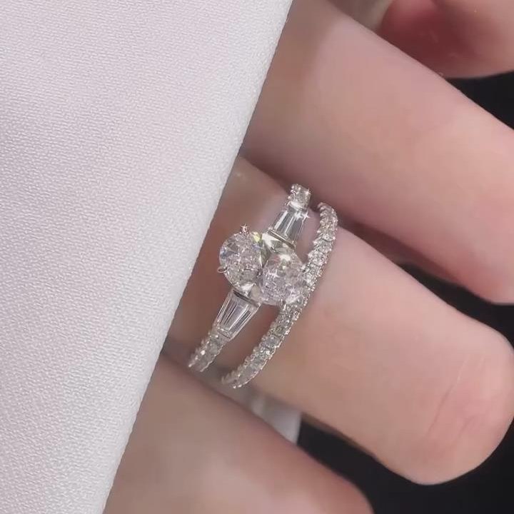 Oval Cut Diamond White 925 Sterling Silver 2 Pieces Ring Sets