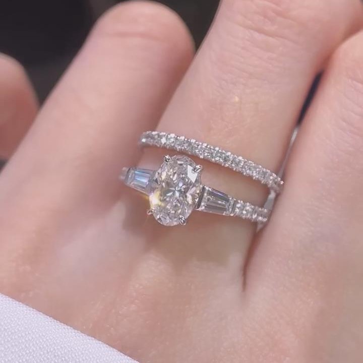 Oval Cut Diamond White 925 Sterling Silver 2 Pieces Ring Sets