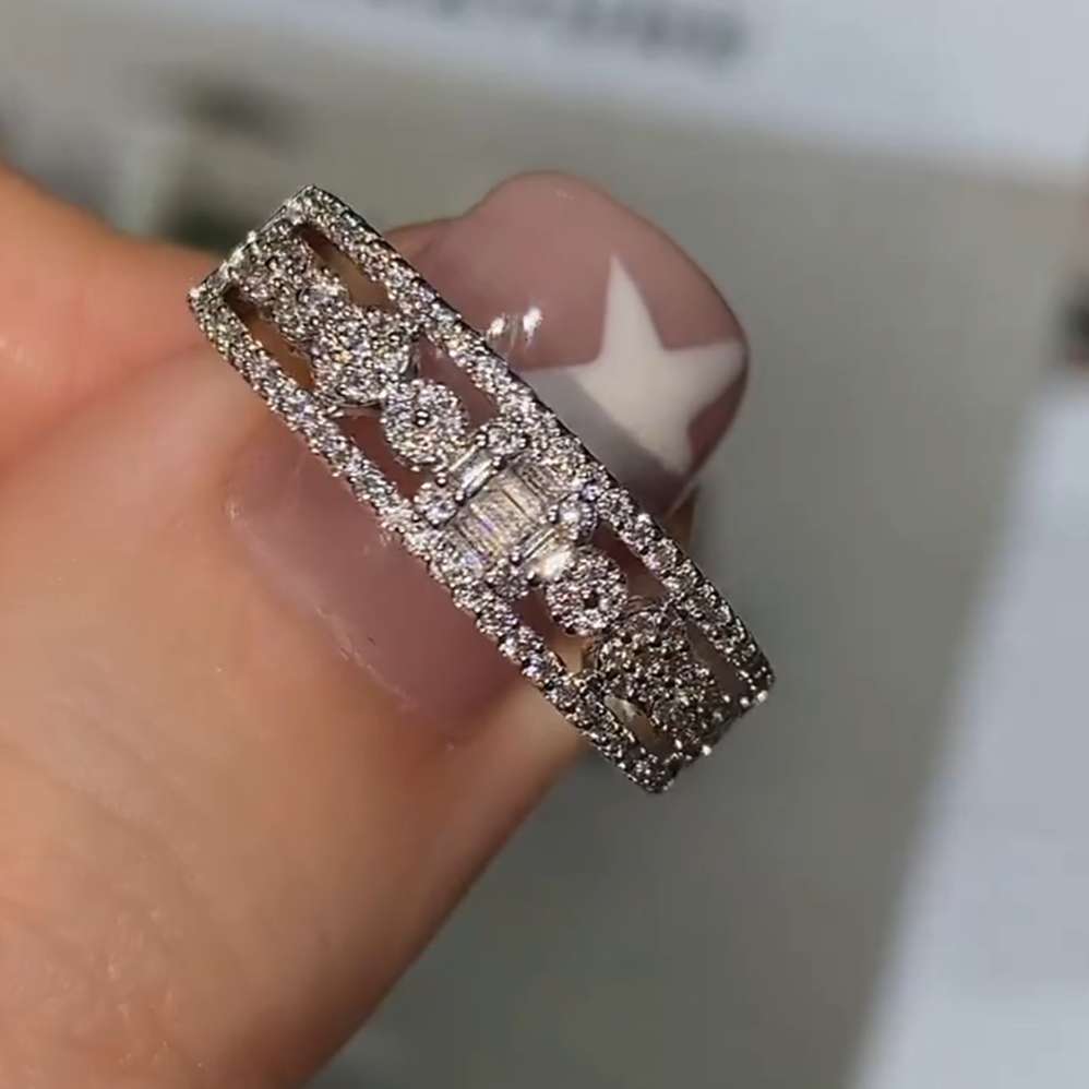 Vintage Emerald Cut Diamond White 925 Sterling Silver Eternity Women's Band