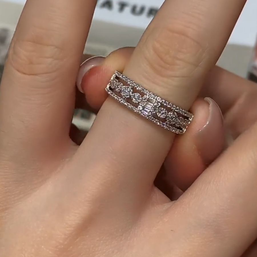 Vintage Emerald Cut Diamond White 925 Sterling Silver Eternity Women's Band