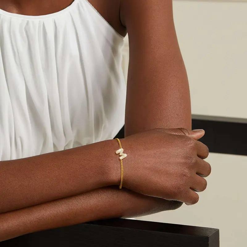 Trendy Yellow Gold A-Z Bubble Letter Bracelet for Women