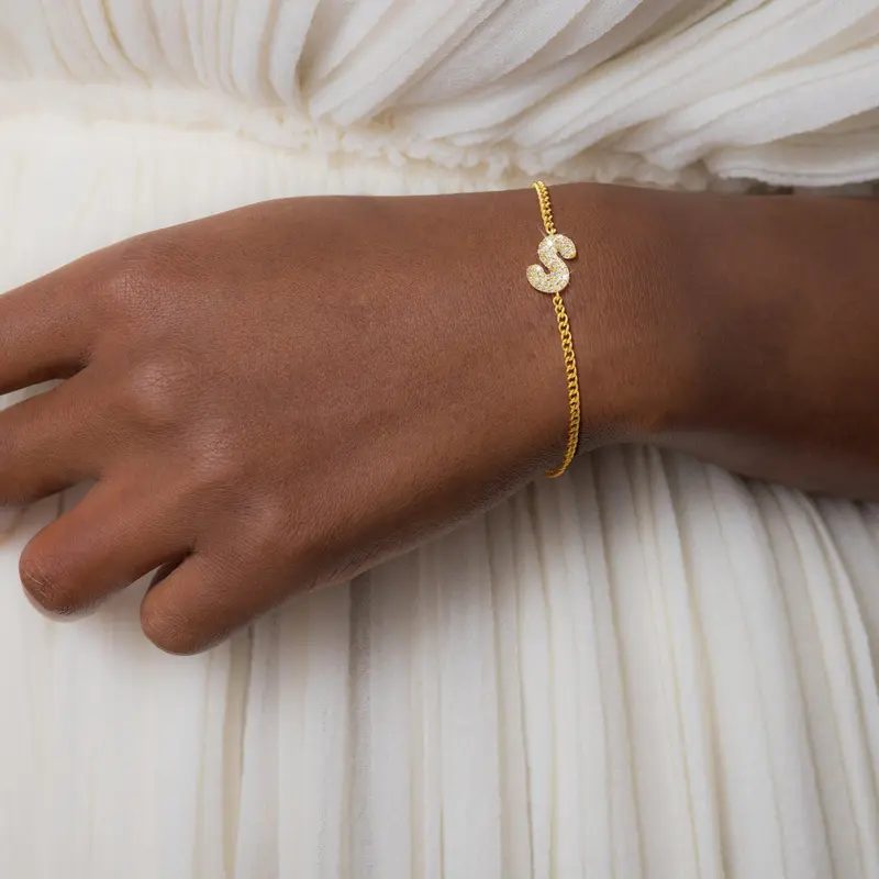 Trendy Yellow Gold A-Z Bubble Letter Bracelet for Women