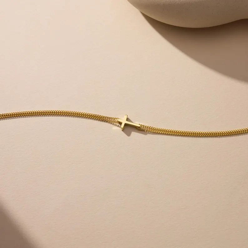 Minimalist Two-Row 925 Sterling Silver Cross Bracelet for Women