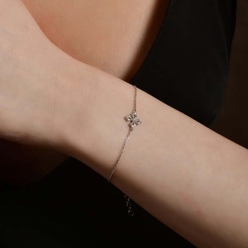 Minimalist 925 Sterling Silver Cross Charm Bracelet for Women