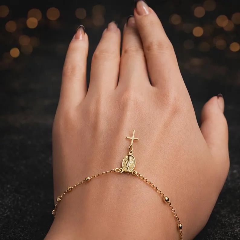 Minimalist 925 Sterling Silver Mary Medallion Cross Bracelet for Women