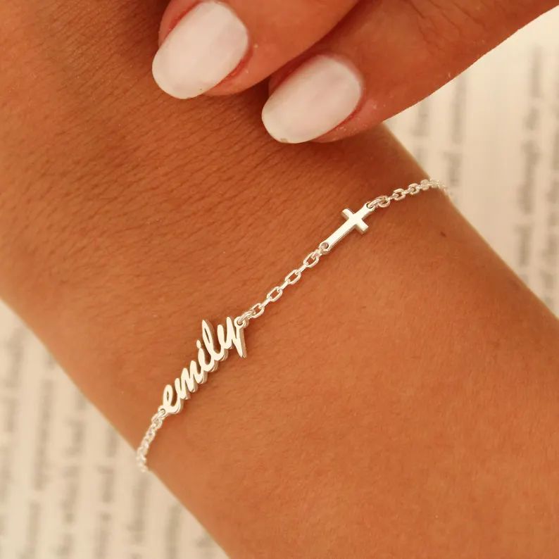 Minimalist 925 Sterling Silver Name Cross Bracelet Gift