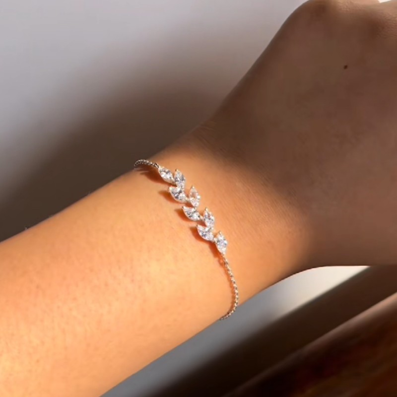 Minimalist 925 Sterling Silver Leaves Vine Bracelet for Women