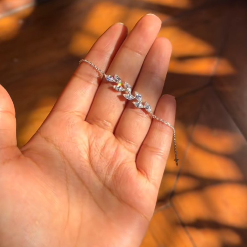 Minimalist 925 Sterling Silver Leaves Vine Bracelet for Women