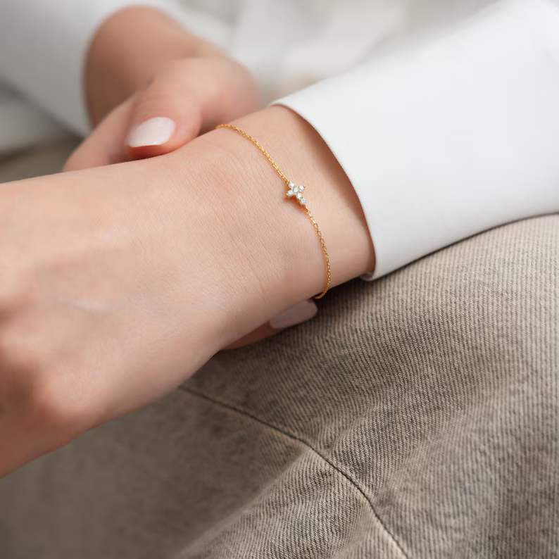 Elegant Diamond White 925 Sterling Silver Inspired Cross Bracelet