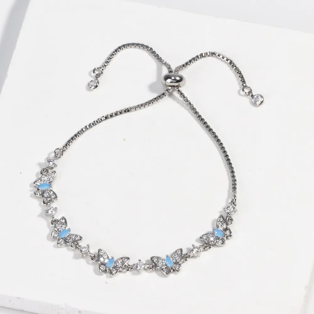 Elegant Butterfly 925 Sterling Silver Diamond White Charm Bracelet for Women