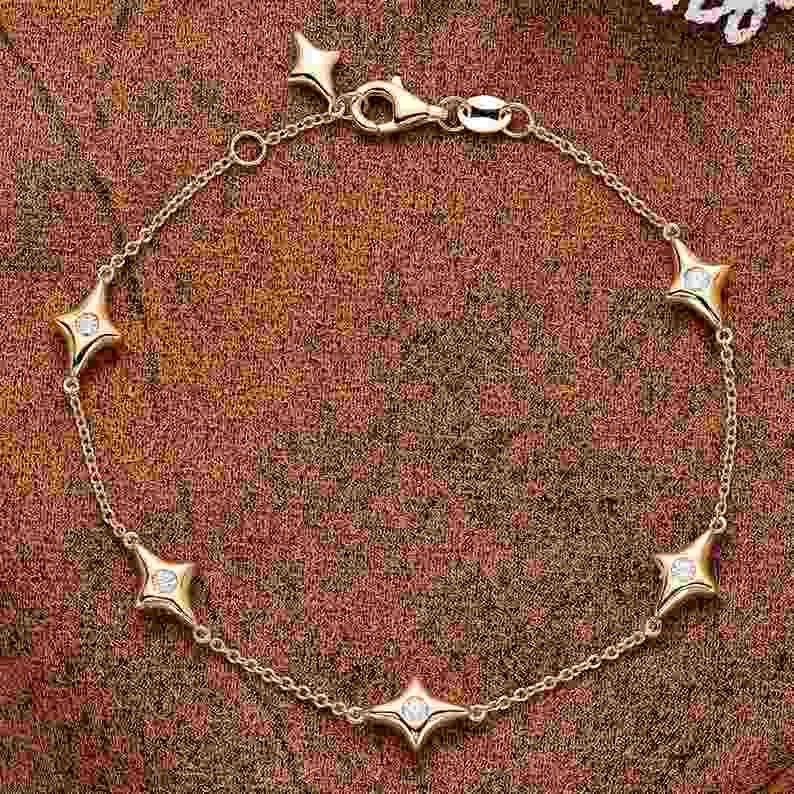 Minimalist Diamond White 925 Sterling Silver Celestial Chain Star Bracelet