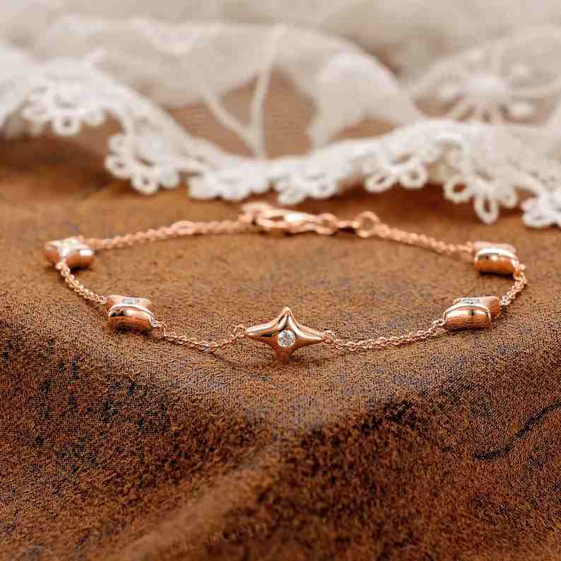 Minimalist Diamond White 925 Sterling Silver Celestial Chain Star Bracelet