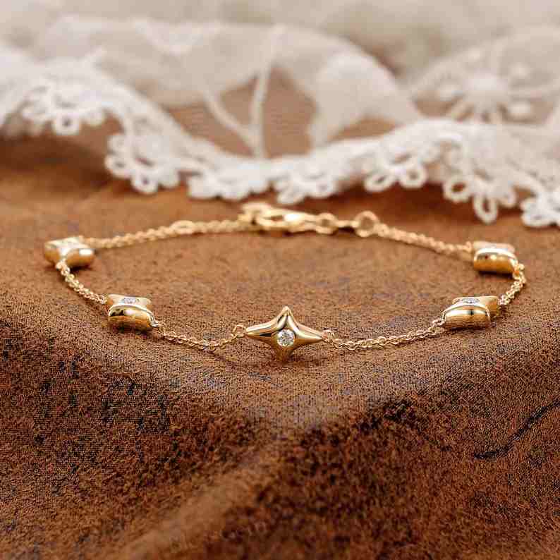 Minimalist Diamond White 925 Sterling Silver Celestial Chain Star Bracelet