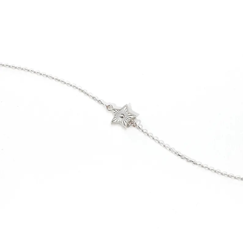 Dainty Minimalist Diamond White 925 Sterling Silver Star Charm Bracelet