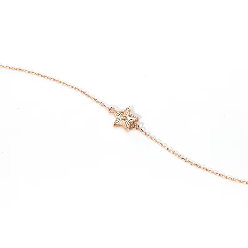 Dainty Minimalist Diamond White 925 Sterling Silver Star Charm Bracelet