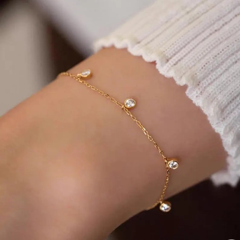 Minimalist Diamond White Yellow Gold 925 Sterling Silver Floating Diamond Bracelet