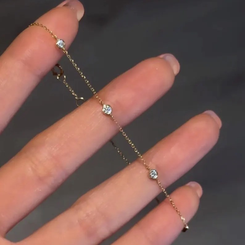 Minimalist Diamond White Yellow Gold 925 Sterling Silver Floating Diamond Bracelet