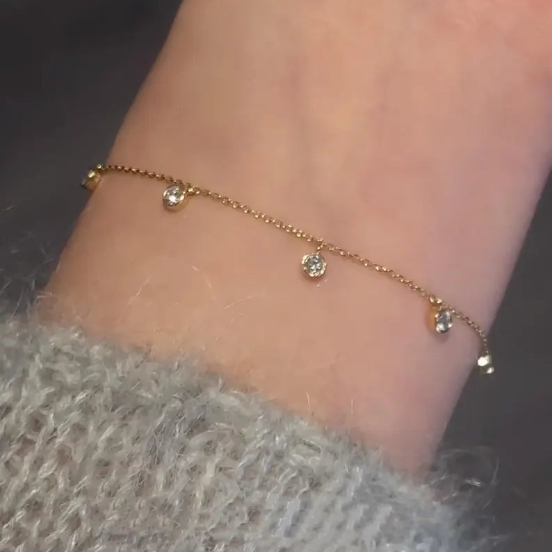 Minimalist Diamond White Yellow Gold 925 Sterling Silver Floating Diamond Bracelet