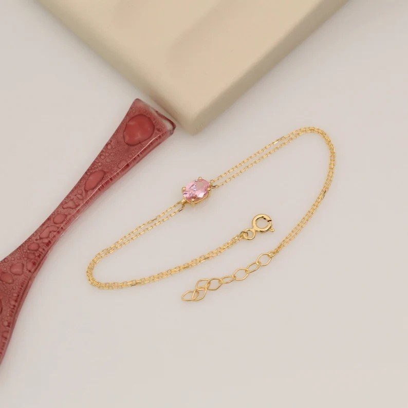 Personalized Yellow Gold 925 Sterling Silver Oval Cut Birthstone Bracelet
