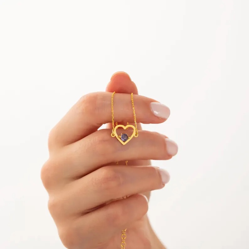 Personalized Sterling Silver Yellow Gold Heart Birthstone Bracelet