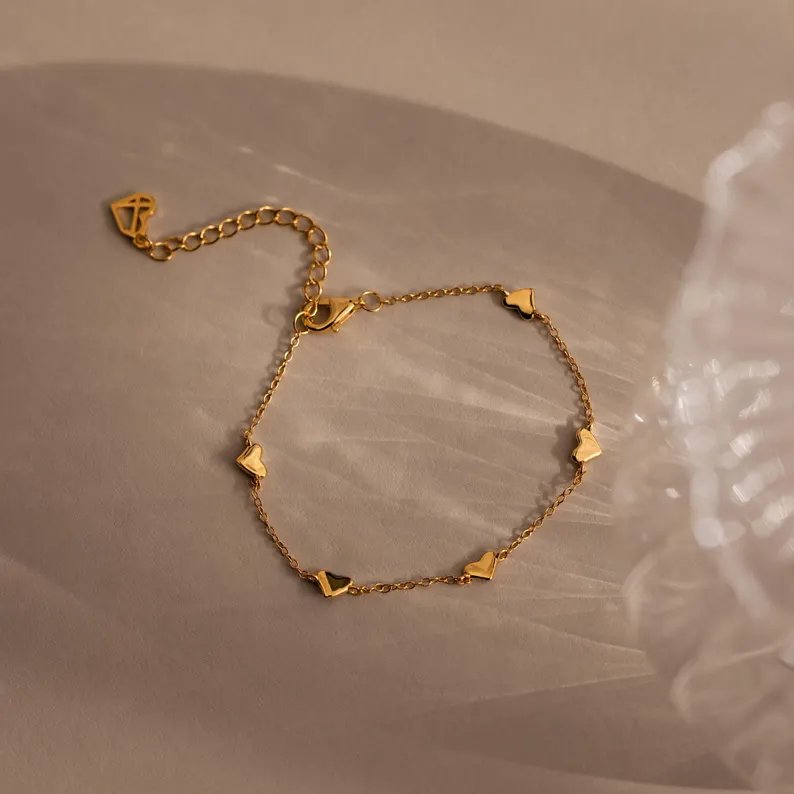 Minimalist 925 Sterling Silver Heart Charm Bracelet